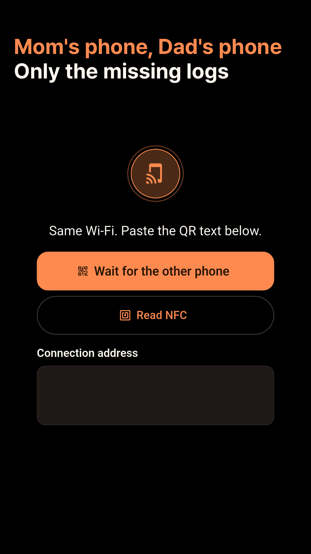 Screen for matching missing logs between two phones.